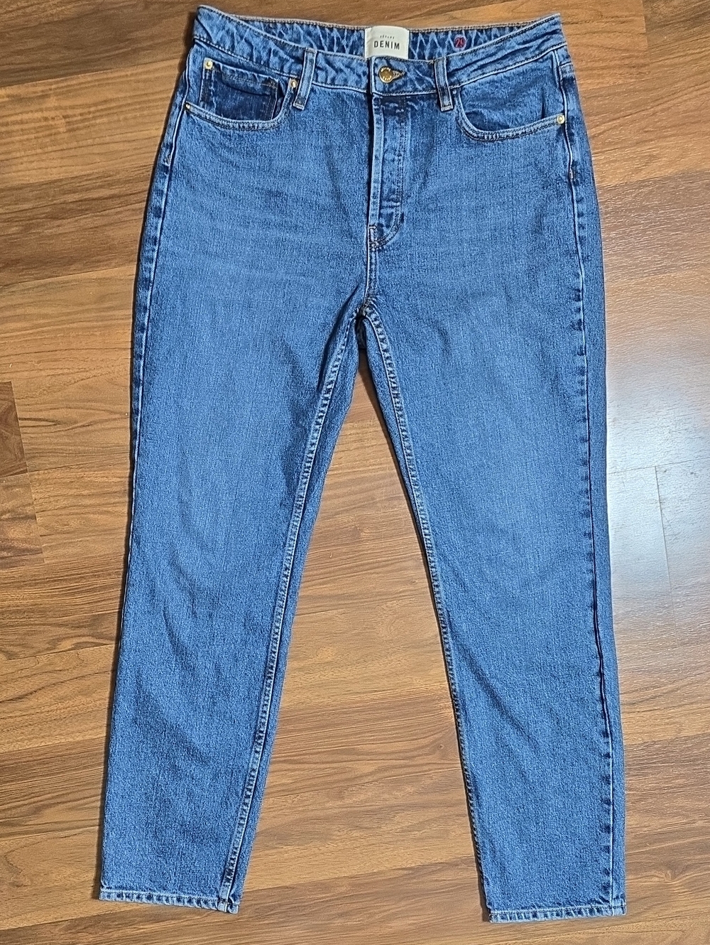 SEZANE High Rise Button Fly Straight Leg Blue Jeans